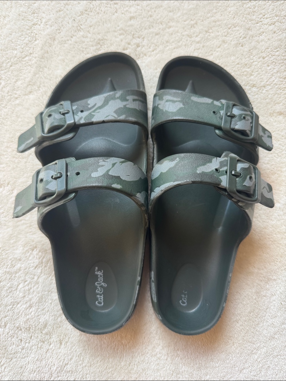 Cat & Jack Olive Green Camo Double-Buckle Slide Sandals